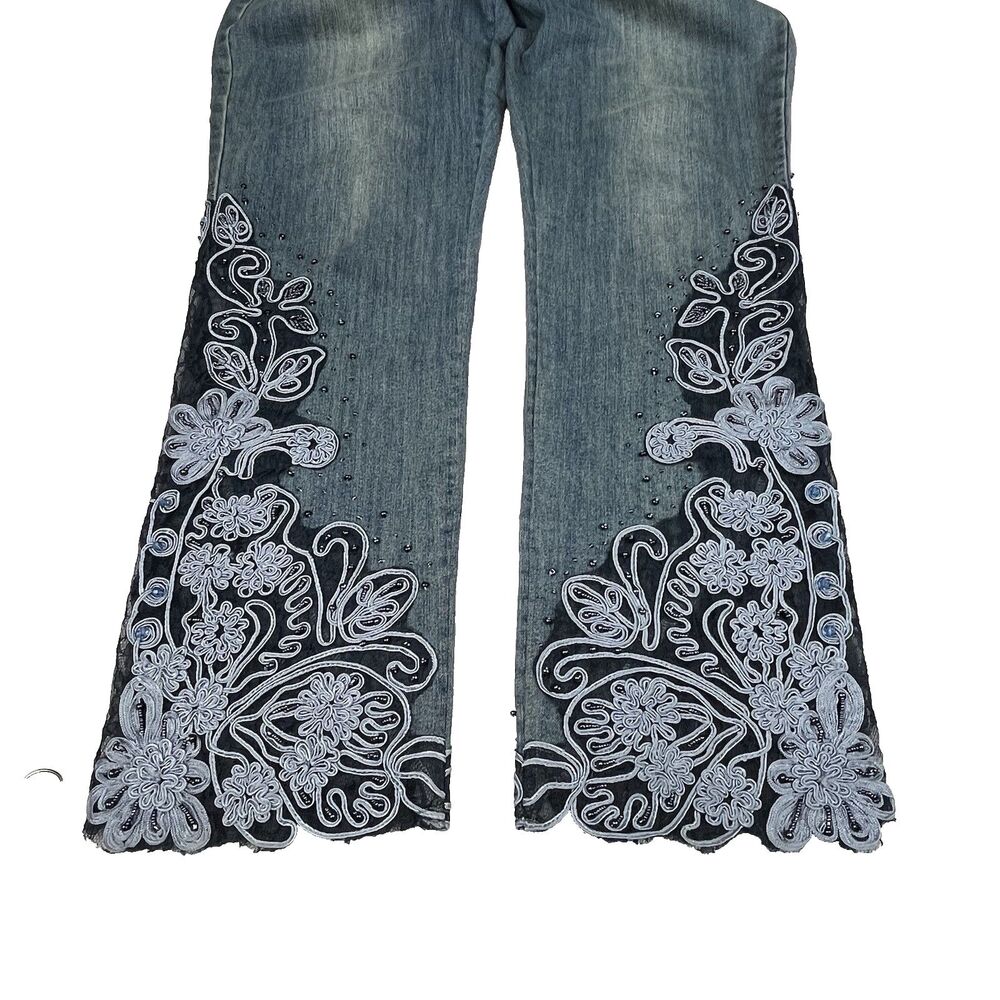 Soft Surroundings EUC Embroidered Jeans Womens 14 Blue‎ Floral Beaded 2BW67 - Picture 4 of 7